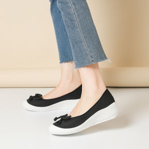 Ultra-Light Butterfly Knot Slip-On Thick Heel Womens Shoes Comfortable Casual Maternity Airy round Toe Wide Footbed Fashion Single Shoes