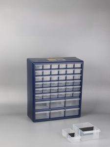 กล่องเก็บส่วนประกอบโต๊ะทำงานสีน้ำเงิน กล่องเก็บของแบบลิ้นจี่ กล่องเก็บของสำหรับของเล่นแบบแยกชั้น กล่องเก็บส่วนประกอบอุปกรณ์ติดแน่น