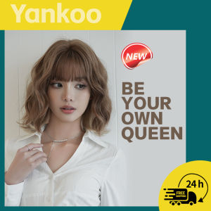 Tóc Giả 35Cm Ngắn tóc xoăn tóc mái thẳng Bobo Tự Nhiên Chất Lượng Cao Polyester