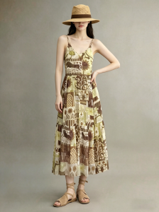 GULILI | Waist-Cinching Green Floral Halter Long Dress