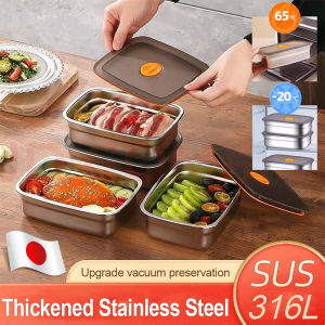316 Stainless Steel Food Storage with Cover Food Container Food Keepers Food Tray Serving Dish Food Cabinet Storage Fresh Keeping Box Vacuum Sealed Freezer Heating Fruit Vegetable Meat Large-capacity Thickened Food Grade Storage Box Lunch Box