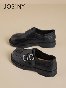 Josiny | Retro Black Carved Brogue Loafers
