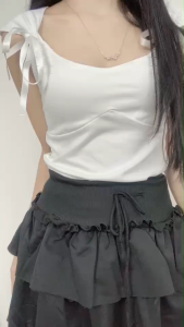 ชุดกระโปรงโบว์สีขาว สไตล์บัลเล่ต์บริสุทธิ์ ขาวหวานละมุน ใส่แล้วน่ารักเหมาะกับสาววัยใส