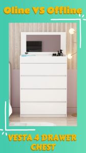 Furniture Direct VESTA Premium Grade 4 Drawer Dresser Closet Chest With Mirror-White