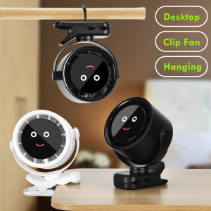 Portable Clip Fan with Smiling Face Display 4000mAh Rechargeable Battery Adjustable Wind Fan for Baby Stroller Student Dormitory
