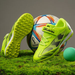 Kids Football Shoes TF Spikes Cool Fly-knitting Fabric Synthetics 6 Years Old Boys Sneakers Girls New Fashion Style 29-39 Durable Velcro Comfy Non-Slip Teenager Pupils Sport Footwear Kindergarten Primary School Students Training Cute Children Soccer Boots