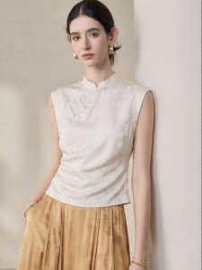 Roey s house | New Chinese Style Snap Satin Embroidered Blouse Sleeveless