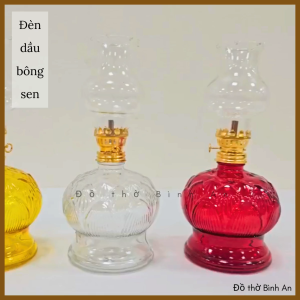 Đèn dầu Lưu ly đèn dầu bầu hoa Sen pha lê-Tâm kinh bát nhã-Đồ thờ Bình An-Decor Phong thủy
