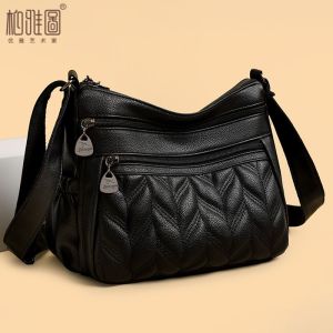 Baiyatu 2024 New Versatile Large Middle-Aged Womens Bag Soft Leather Single Shoulder Crossbody Bag for Mothers And Grandmothers
