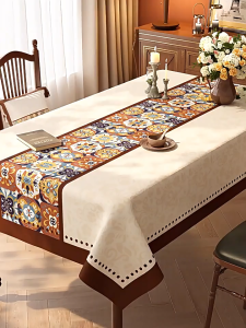 Light Luxury American Long Tablecloth PVC Waterproof Tablecloth Striped Checkered Tablecloth 6-8 Seat Cover Cloth