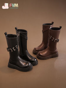 Girls Martin Leather Boots High Tubc Long Boot Autumn Winter New Style Fleece Lined Children Casual Fashion Booties