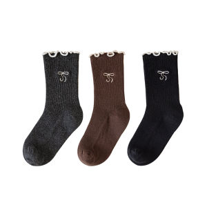 Childrens Socks Spring & Fall Thin Pure Cotton Girl Boneless Tube Socks Korean Style Western Style Childrens Wooden Ear Bunching Socks