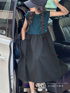 Color Block Girls Dress Summer New Style Children Skirt Sleeveless Vest Dress A-Line Skirt Korean Style Cotton Polyester Blend
