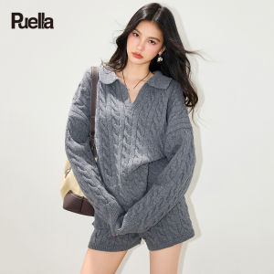 puella | Korean Casual Knitted Cable Two Piece Sweater and Shorts Set