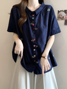 AIYITI | Slimming Cover Up Cotton Linen Short Sleeve Blouse