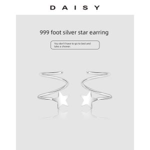 999 Pure Silver Star Ear Cuff Womens Simple Cold Style Earrings Elegant Anti-drop 2025 New Popular Jewelry Accessories