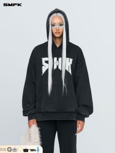 SMFK | Metal Rock Oversized Celebrity-Style Washed Faded Printed Cotton Hoodie