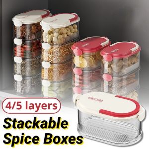 1/2/3/4/5 Layers Spice Storage Box Seasoning Jar Food Grade Transparent Stackable Sealed Spice Organizer