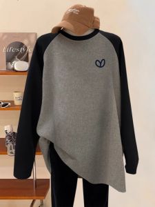Thickened Pure Cotton Long Sleeve T-Shirt Womens Mid-Length Base Shirt Winter Autumn Cartoon Letter Solid Color Commute Style