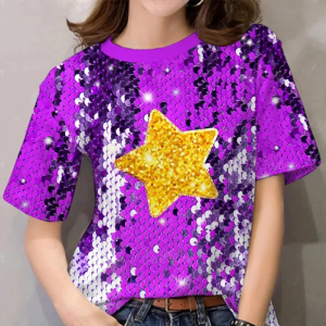 Summer Hot Sale Creative Trendy Colorful Star Series 3D Print Short Sleeve Casual round Neck T-Shirt Womens Breathable Thin Polyester