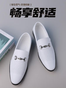 Mens Hollow out Breathable Loafers Summer Business Style Sharp Head Air Conditioning Shoes Gentleman White Flats Shoes