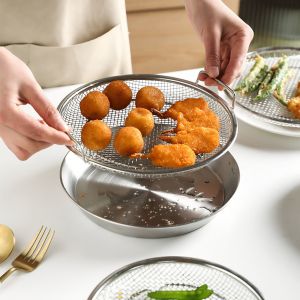 LOMCEFA | Oil-Draining Stainless Steel Double Handle Grill For Air Fryer