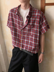 เสื้อเชิ้ตแขนสั้นทรงหลวมสไตล์อเมริกันย้อนยุค Oalin สำหรับผู้ชาย ทรงหลวมสบาย ๆ ดีไซน์เก๋ไก๋ เสื้อยืด