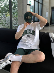 Loose Fit Korean Style Summer Short Sleeve T-Shirt American Letter Print round Neck Half Sleeve Trendy Design Breathable Casual Top