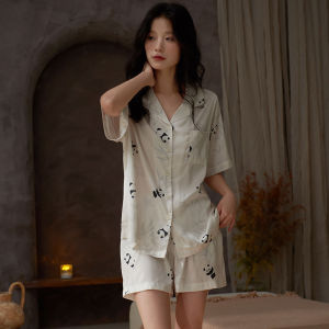 miiow | MiiOW Ice Silk Womens Sleepwear Short Sleeve Breathable Cool Sensation Summer Home Clothes Comfortable Lightweight Polyester