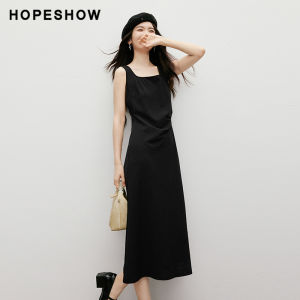HOPESHOW | French Square Neck White Dress Spring Summer New 3D Pleated Fitted Camisole
