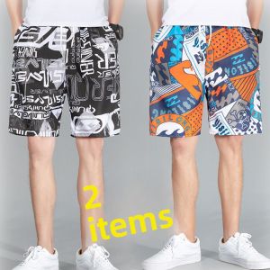 Mens Beach Shorts Quick Dry Loose Fit Five Inch Casual Summer Fashion Polyester Fiber mid Waist Straight Leg Pants