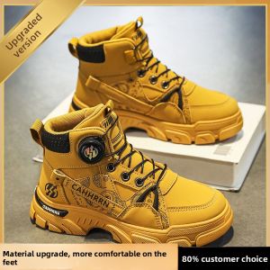 Boys Martin Boots Winter Rotation Button PU Leather Work Boots round Toe Waterproof Non-Slip Rubber Sole Childrens Footwear