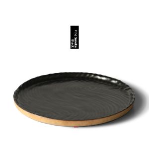 JOTO | Wabi-Sabi Coarse Ceramic Flat Plate Fruit Plate Serving Tray Retro Round Plate Black