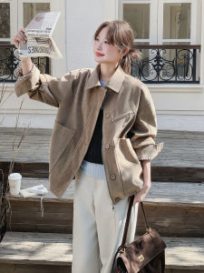 Retro Style Womens Light Coffee Brown Workwear Jacket Cool Sweet Style Worn-In Look High Quality Feel Autumn New Arrival