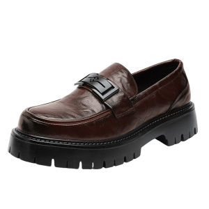NUDANLAI | Brown Autumn English Style Casual Business Slip On Elevated Thick Sole Loafers