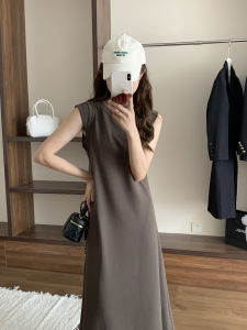 ชุดเดรสยาวแขนกุดสไตล์ย้อนยุคสำหรับผู้หญิงในฤดูใบไม้ร่วง ดีไซน์ลำลอง กระโปรงทรงเอเข้ารูป คอตั้ง กระโปรงทรงเอ