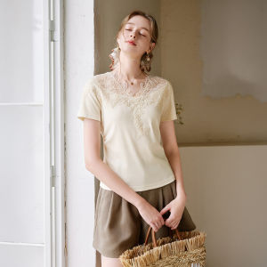 XIANGYING | Áo Blouse Phong Cách Pháp Thiết Kế Ren Nếp Ép Ôm Body Ngọt Ngào