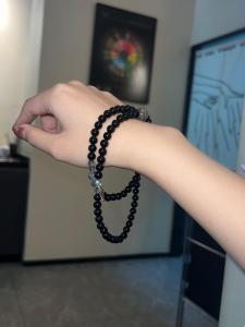 Original Natural Black Tourmaline Retro Wealth Bracelet for Women Multi-circle Simple Personality Dual-use Necklace Ethnic Style