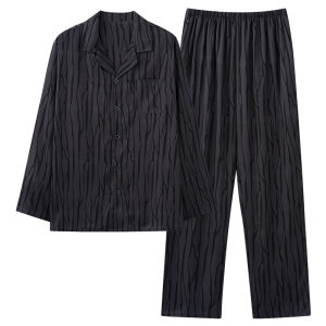 MiiOW | Mens Pure Cotton Sleepwear Long Sleeve Spring Autumn Style Casual Home Clothes Set Large Size Comfortable Breathable Sweatshirt