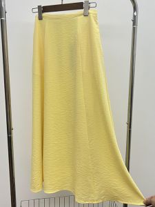 Elegant Mid-Length High-Waisted A-Line Skirt in Light Yellow for Women Spring Summer New Style Covering Hip Slimming Wide Hem