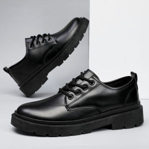 Mens Business Casual Shoes British Style Wedding Attendant Black Leather round Toe Ultra Thin Sole Winter Collection 2023