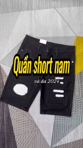 Quần short jean nam ĐEN vá da đẹp phong cách 2024 vải jean dày mềm kiểu dáng trẻ trung đúng form giá tốt