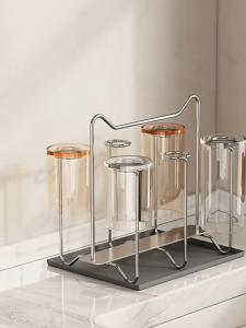 Stainless Steel 6 Grid Cup Drying Holder Countertop Water Glass Mug Stand Kitchen Cup Storage Rack