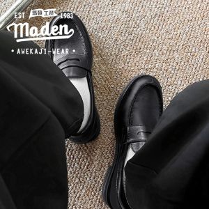 MADEN brand 2025 summer new penny loafers mens commuting derby old money style one foot casual leather shoes