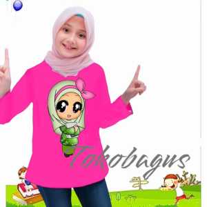 Kaos lengan panjang anak usia 1-12 tahun hijab pita gambar DTF printing