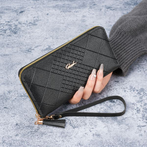 Ví Dài Nữ Phong Cách Hàn Quốc Có Ngăn Đựng Điện Thoại Tua Rua Khóa Kéo Túi Xách Đeo Tay Đơn Giản Bằng Da PU