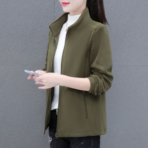 Áo Khoác Nỉ Nữ Xuân Thu 2025 Mới Hai Mặt Lông Cừu Trung Niên Mẹ Thường Ngày Cổ Đứng Áo Khoác Ngoài Polyester Dài Tay Khóa Kéo Màu Trơn