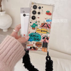 Unique Luxury Purple S25 Edge Phone Case Womens Style with Plush Lanyard Four Corner Openings Can Hang Rope Protective Cover