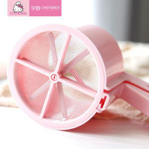CHEFMADE Hello Kitty Pink Semi-automatic Hand-pressed Cup Type Sugar Powder Flour Sieve Fine Mesh With Scale Baking Tools KT7016