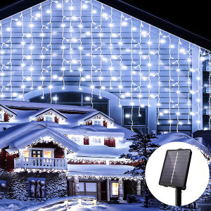 Solar Icicle String Lights 3.5M LED Waterproof Eaves Decor Light Outdoor Curtain Icicle Light Patio Yard Garden Party Decoration